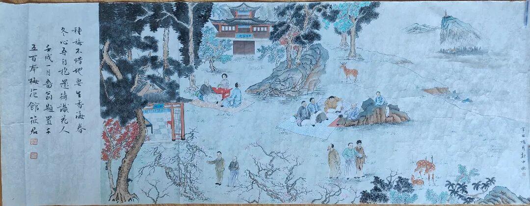 这幅梅林春晓思古图,描绘的是张謇与朋友在镶山梅垞聚会的情景。.jpg